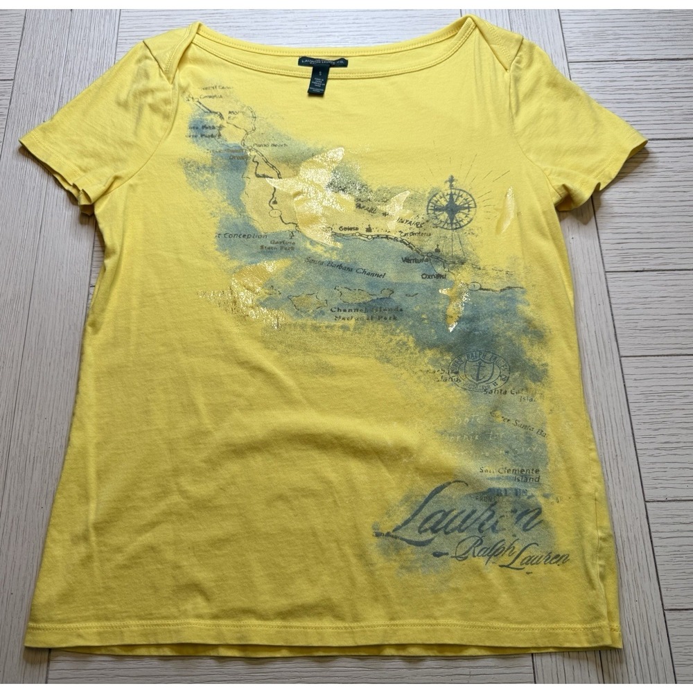 Lauren Jeans Co Women Shirt Sz S Coastal Vacation California Map Compass Cruise
